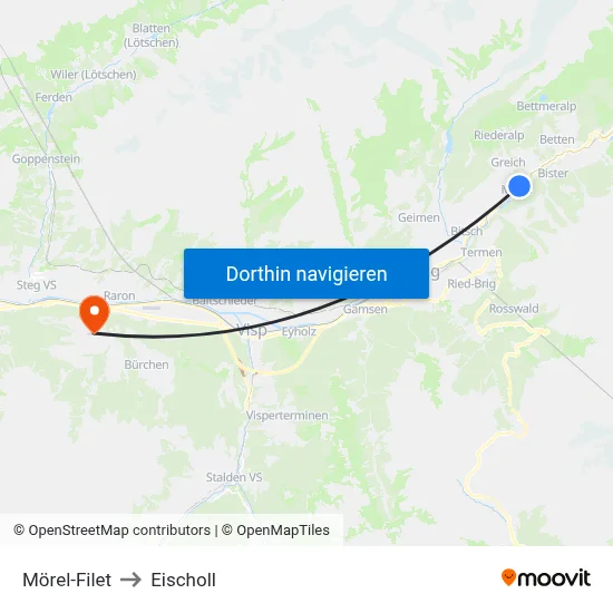 Mörel-Filet to Eischoll map