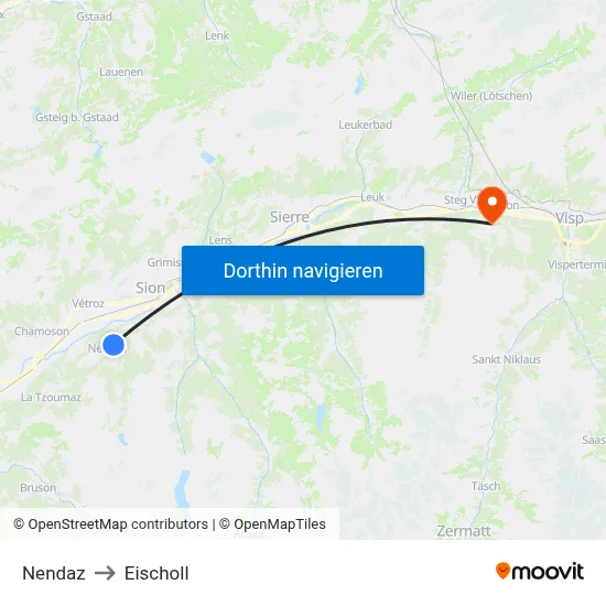Nendaz to Eischoll map