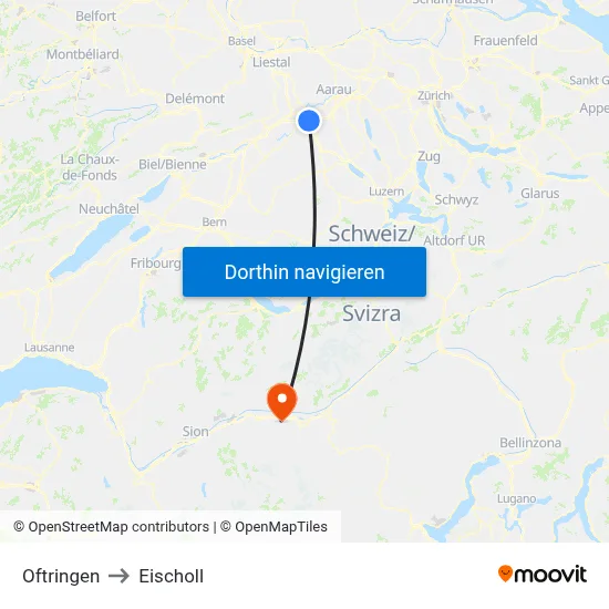 Oftringen to Eischoll map