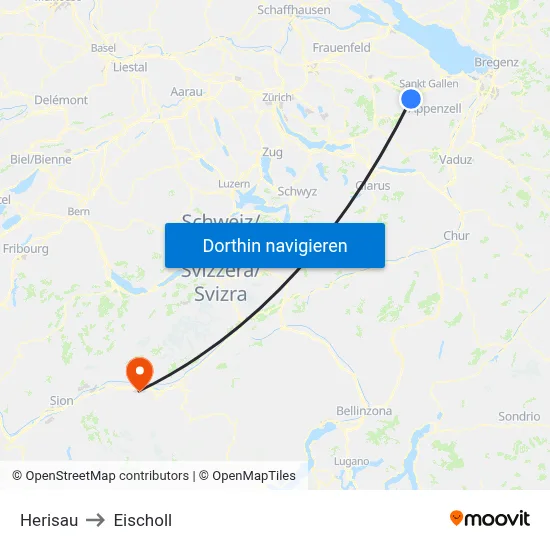 Herisau to Eischoll map