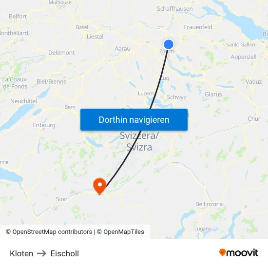 Kloten to Eischoll map