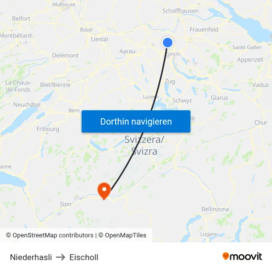 Niederhasli to Eischoll map