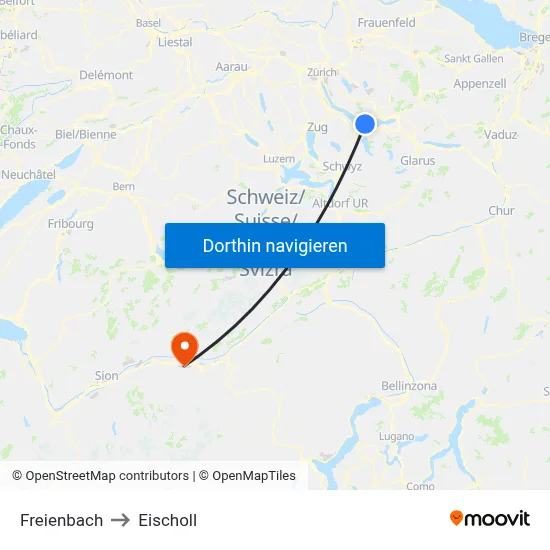 Freienbach to Eischoll map