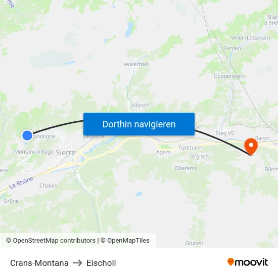 Crans-Montana to Eischoll map