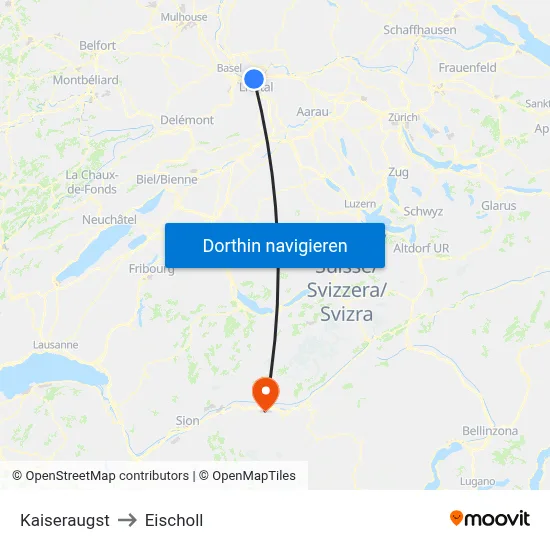 Kaiseraugst to Eischoll map