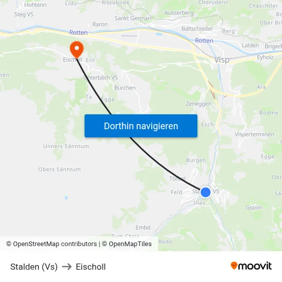 Stalden (Vs) to Eischoll map