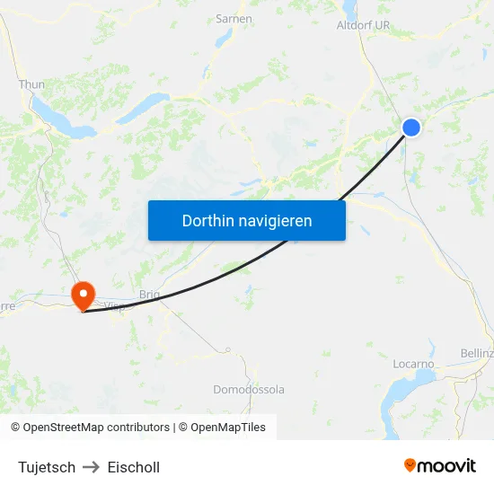 Tujetsch to Eischoll map