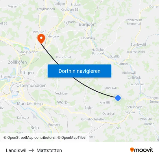 Landiswil to Mattstetten map