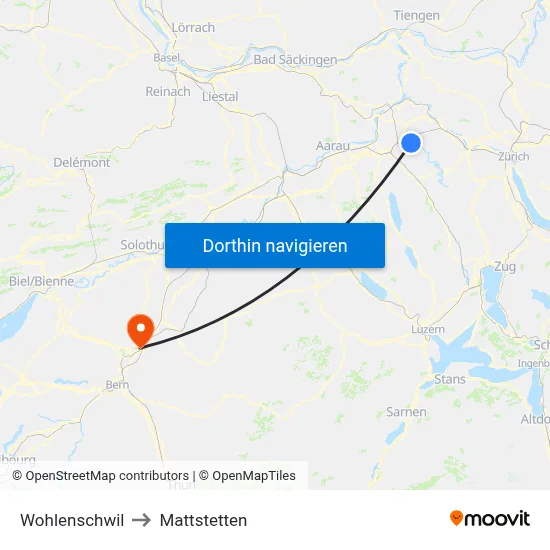Wohlenschwil to Mattstetten map