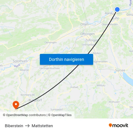 Biberstein to Mattstetten map