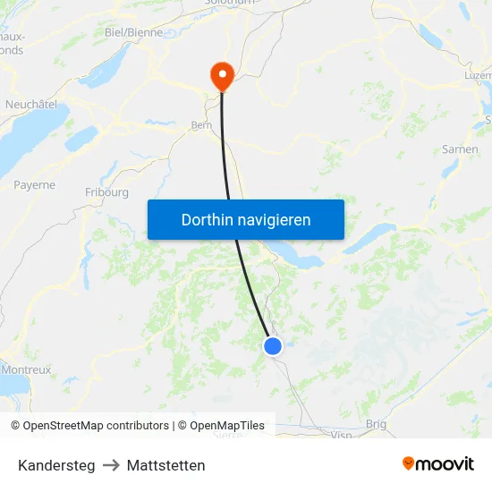 Kandersteg to Mattstetten map