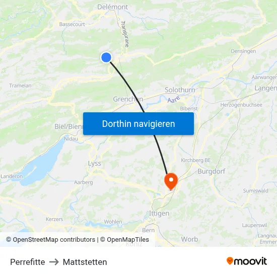 Perrefitte to Mattstetten map