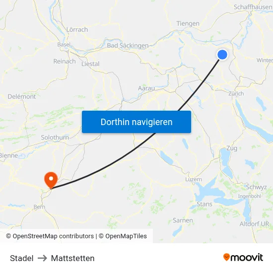 Stadel to Mattstetten map