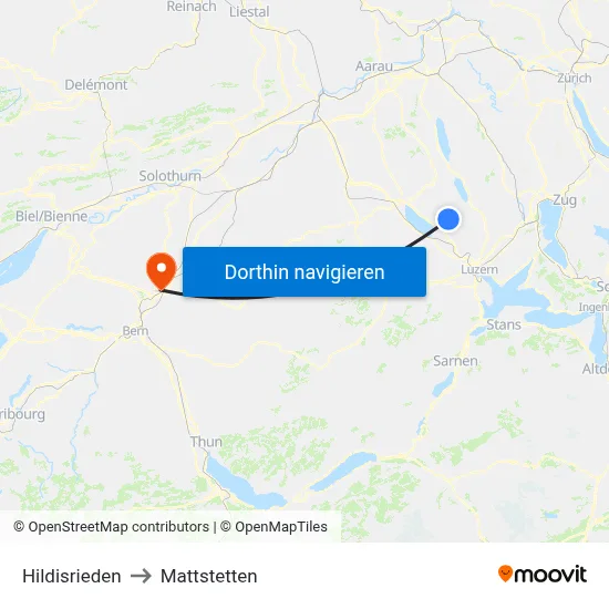 Hildisrieden to Mattstetten map