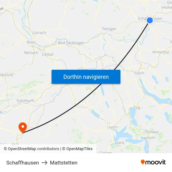 Schaffhausen to Mattstetten map