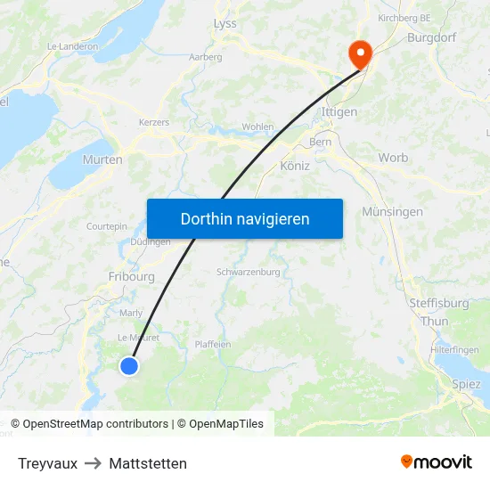 Treyvaux to Mattstetten map