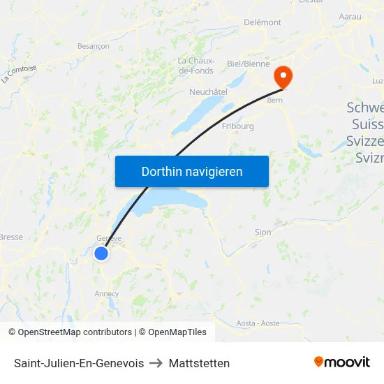 Saint-Julien-En-Genevois to Mattstetten map