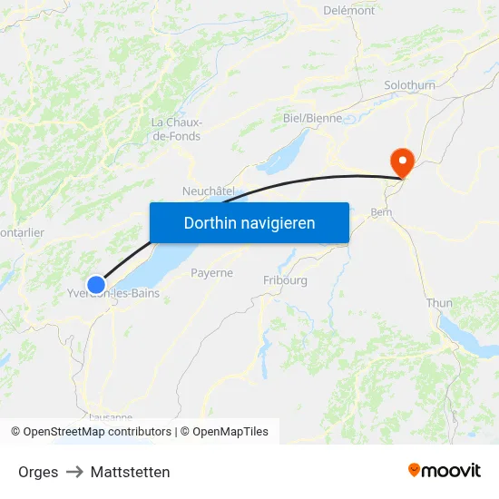 Orges to Mattstetten map