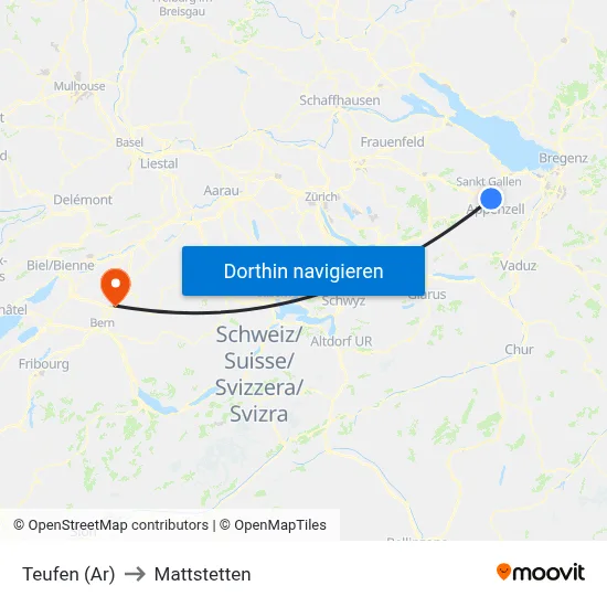 Teufen (Ar) to Mattstetten map