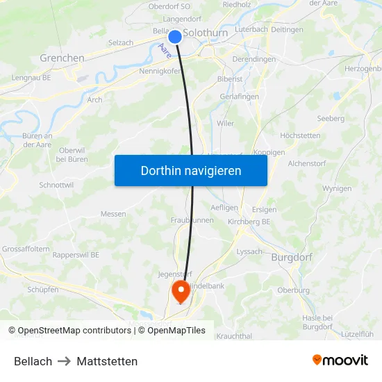 Bellach to Mattstetten map