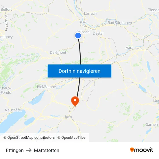 Ettingen to Mattstetten map