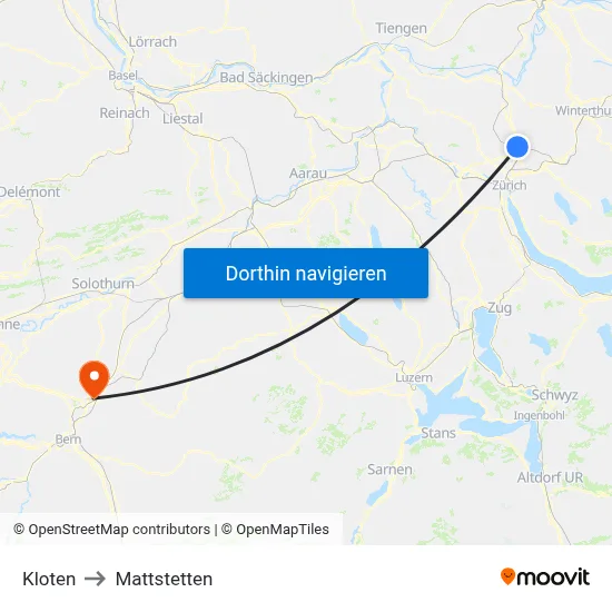 Kloten to Mattstetten map