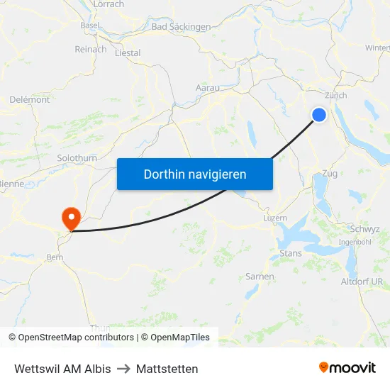 Wettswil AM Albis to Mattstetten map