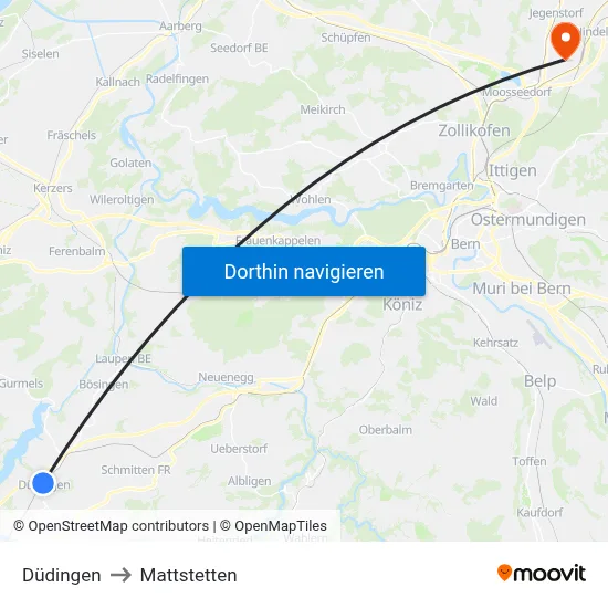 Düdingen to Mattstetten map