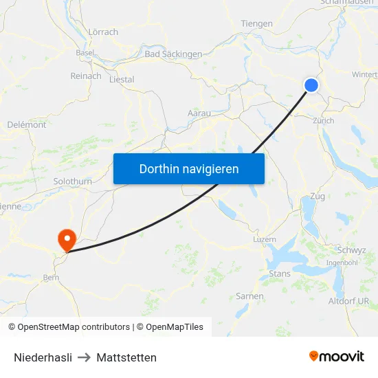Niederhasli to Mattstetten map