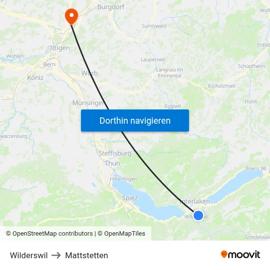 Wilderswil to Mattstetten map