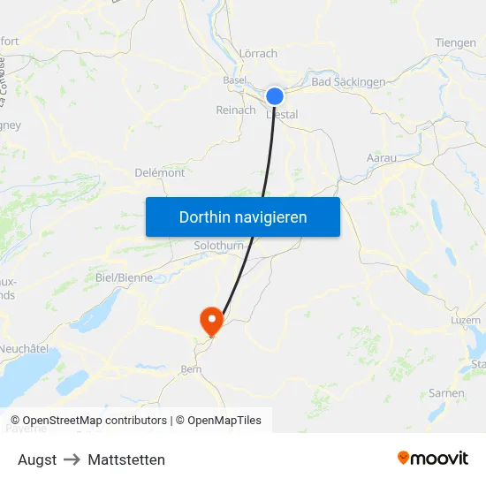 Augst to Mattstetten map