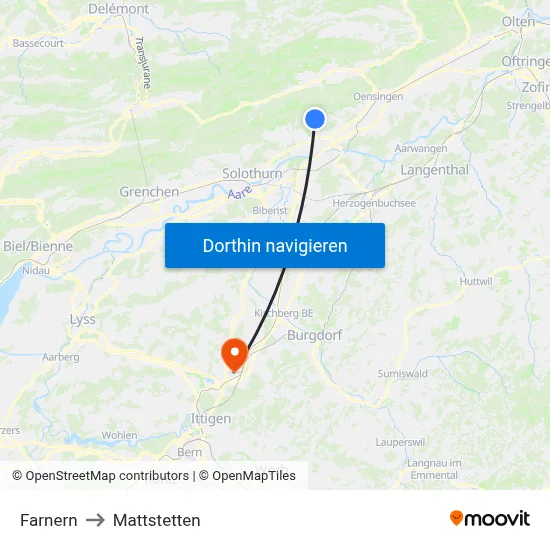 Farnern to Mattstetten map