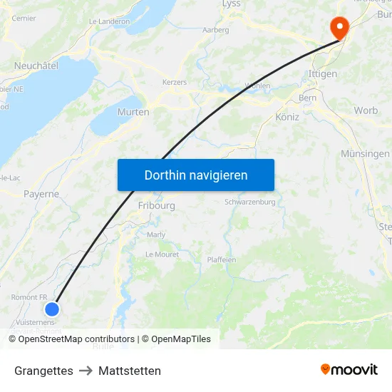 Grangettes to Mattstetten map