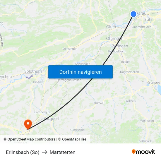 Erlinsbach (So) to Mattstetten map