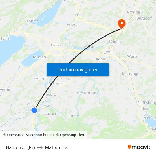 Hauterive (Fr) to Mattstetten map