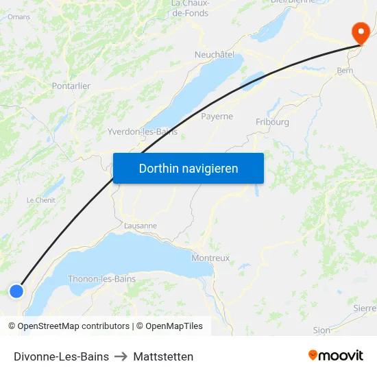 Divonne-Les-Bains to Mattstetten map