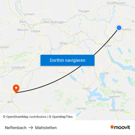 Neftenbach to Mattstetten map