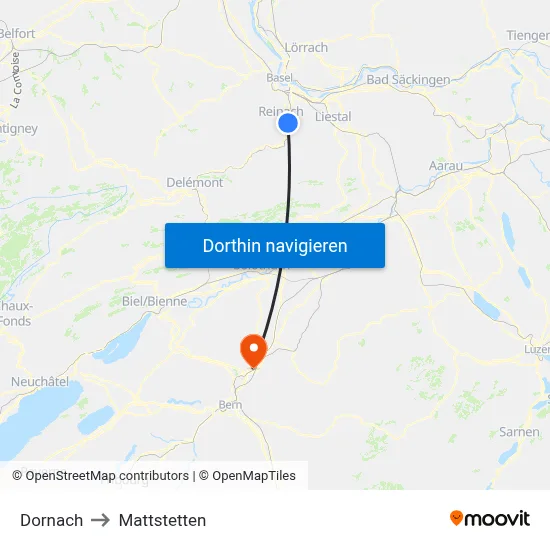 Dornach to Mattstetten map