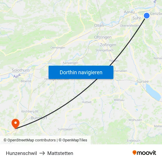 Hunzenschwil to Mattstetten map