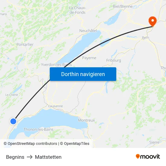 Begnins to Mattstetten map