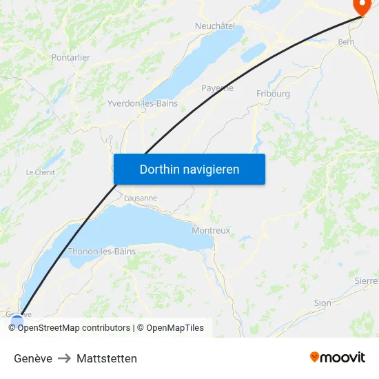 Genève to Mattstetten map