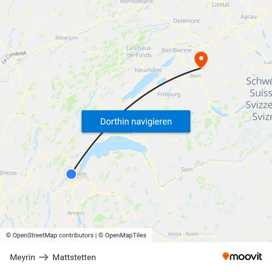 Meyrin to Mattstetten map