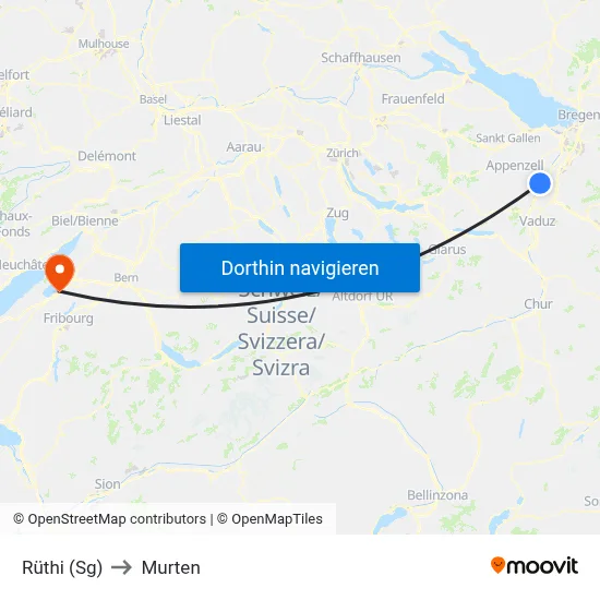 Rüthi (Sg) to Murten map