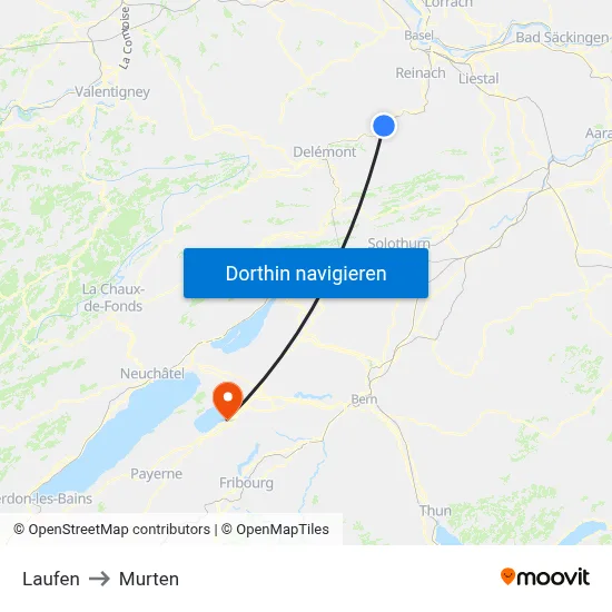 Laufen to Murten map
