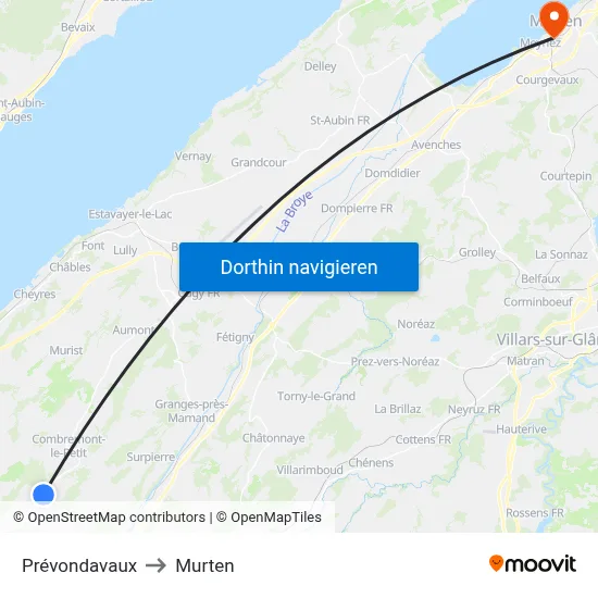 Prévondavaux to Murten map