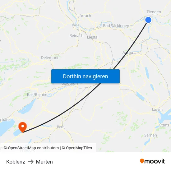 Koblenz to Murten map