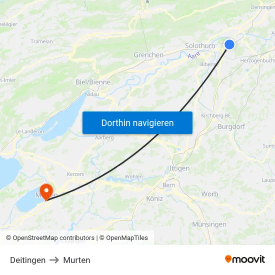 Deitingen to Murten map