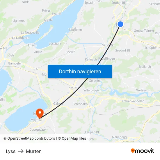 Lyss to Murten map