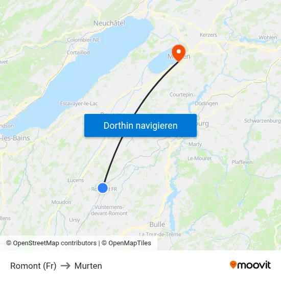 Romont (Fr) to Murten map