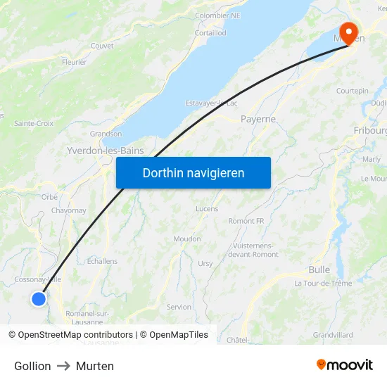 Gollion to Murten map